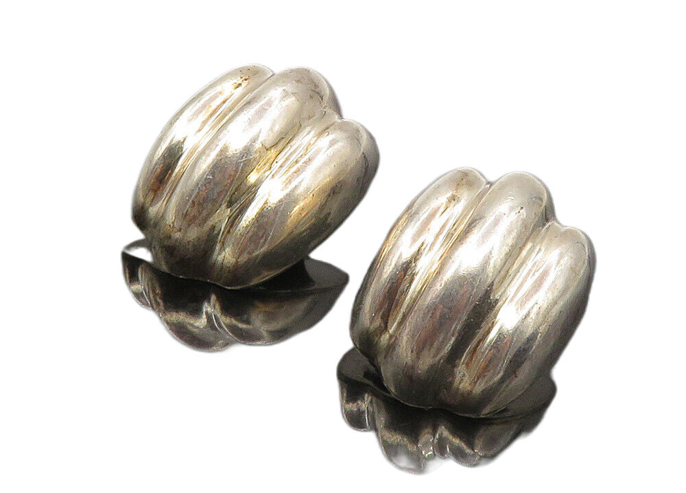 ZINA 925 Sterling Silver  Vintage Fluted Hollow Non Pierce Earrings  EG5143
