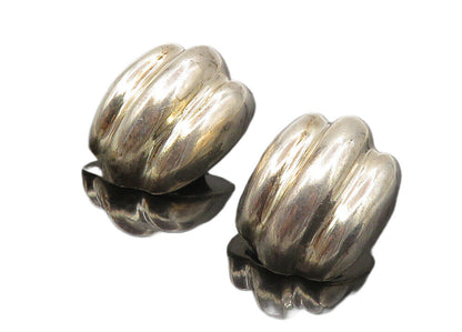 ZINA 925 Sterling Silver  Vintage Fluted Hollow Non Pierce Earrings  EG5143