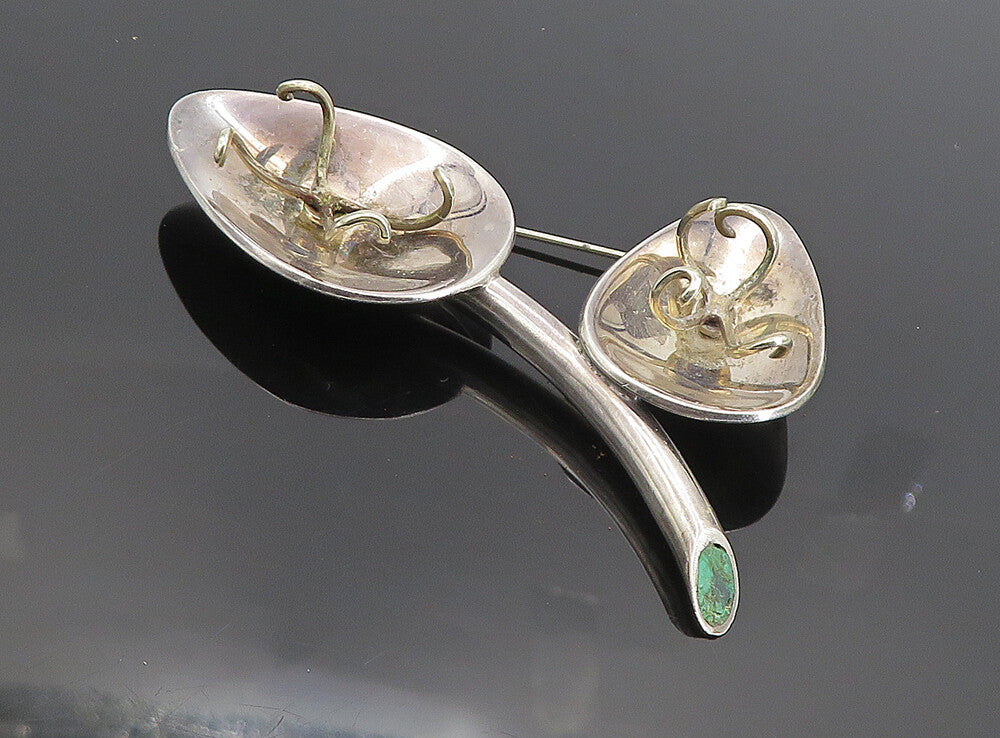 LOS CASTILLO MEXICO 925 Silver  Vintage Turquoise Modernist Brooch Pin  BP3057