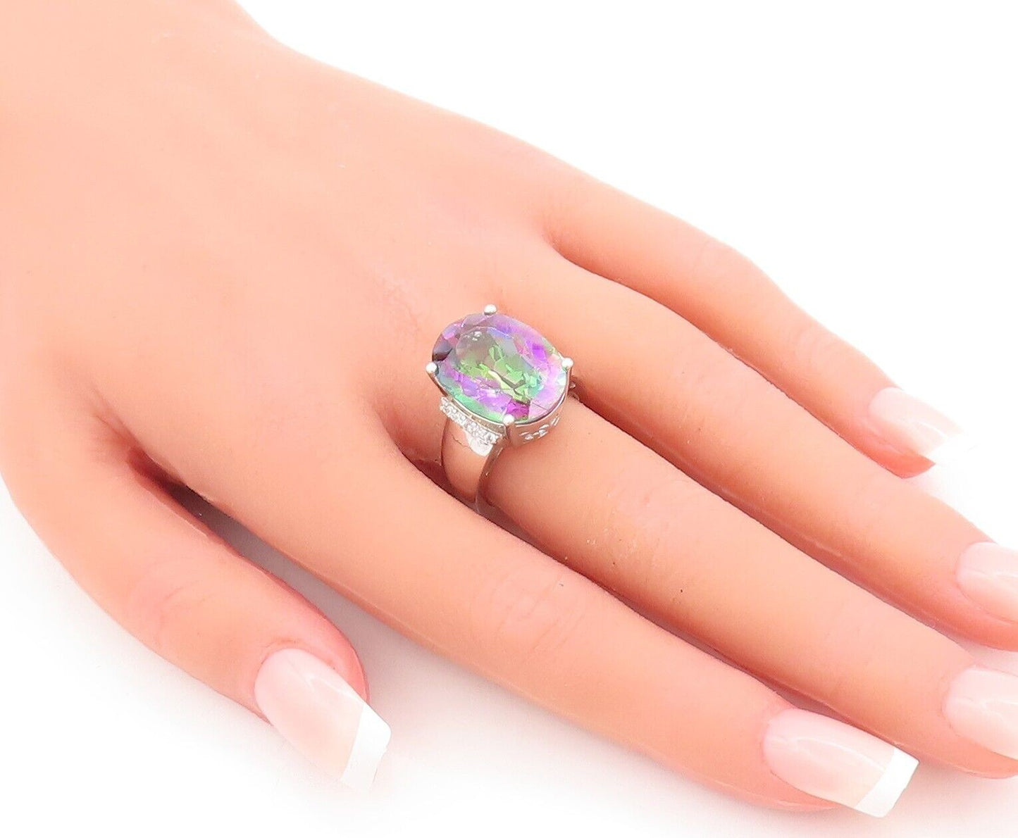 925 Sterling Silver Vintage Ring Large Oval Mystic Topaz  Sz 7  RG29257