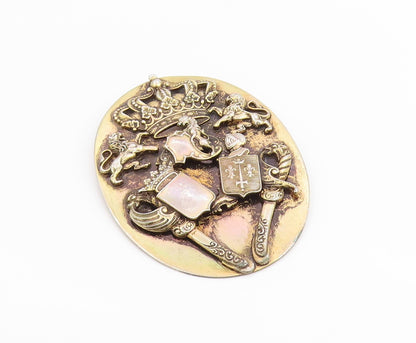 925 Sterling Silver Vintage Brooch Pin Regal Lion & Crown Shield Emblem  BP12476