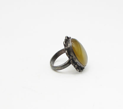 925 Sterling Silver  Vintage Bezel Set Jasper Solitaire Ring Sz 7.5  RG3051