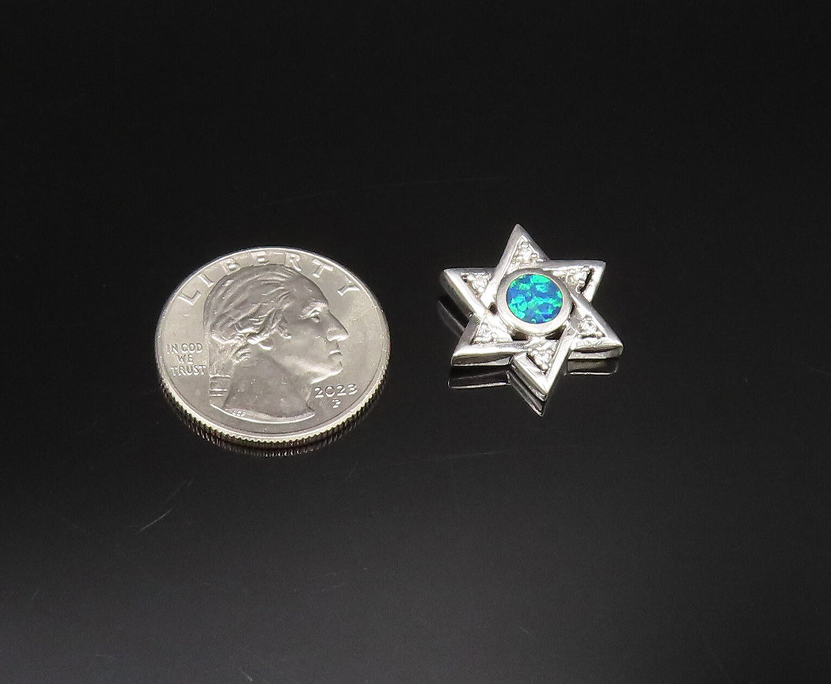 925 Sterling Silver Vintage Inlaid Blue Fire Opal & Topaz Star Pendant PT21553