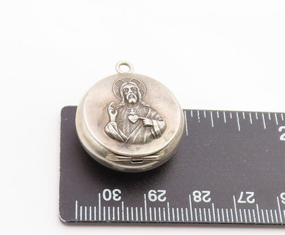925 Sterling Silver Vintage Pendant Sacred Heart Of Jesus Medal OPENS  PT26271