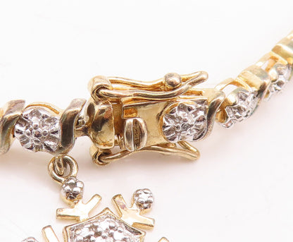 925 Sterling Silver Vintage Bracelet Floral Carved Dangling Snow Flake  BT10619