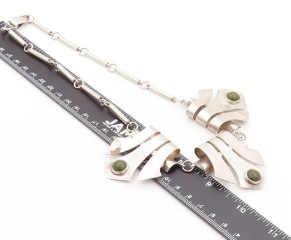 925 Sterling Silver Vintage Necklace MEXICO Trible Design Cut Gemstone  NE4535