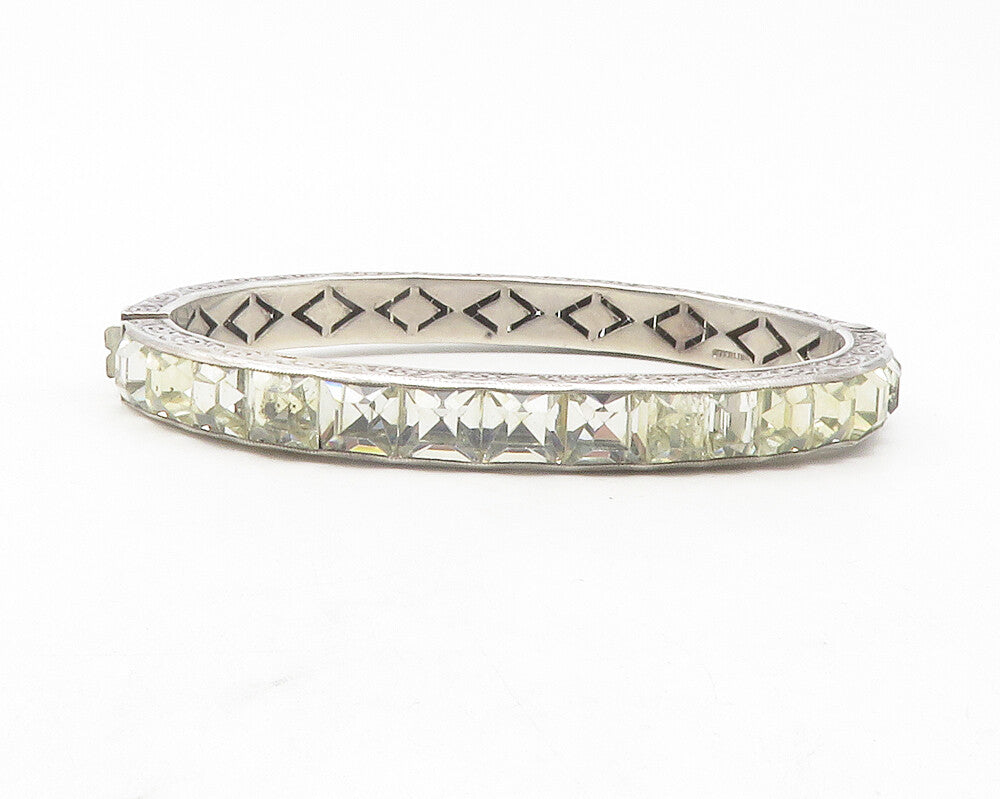 925 Sterling Silver  Vintage Cubic Zirconia Floral Bangle Bracelet  BT4761