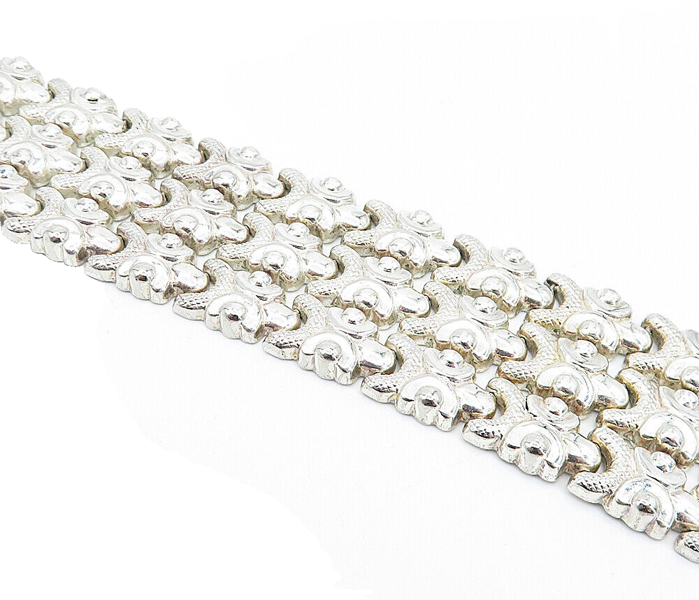 925 Sterling Silver Vintage Shiny Three Row Design Chain Bracelet BT2396