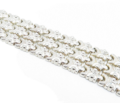 925 Sterling Silver Vintage Shiny Three Row Design Chain Bracelet BT2396