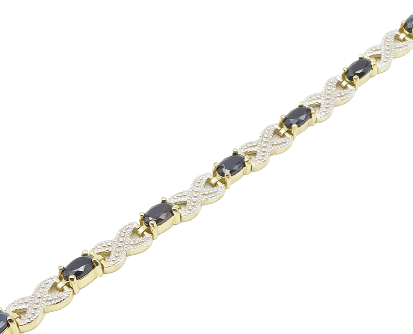 925 Sterling Silver  Sapphire Gold Plated Two Tone XO Chain Bracelet  BT7645