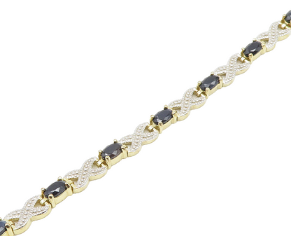925 Sterling Silver  Sapphire Gold Plated Two Tone XO Chain Bracelet  BT7645