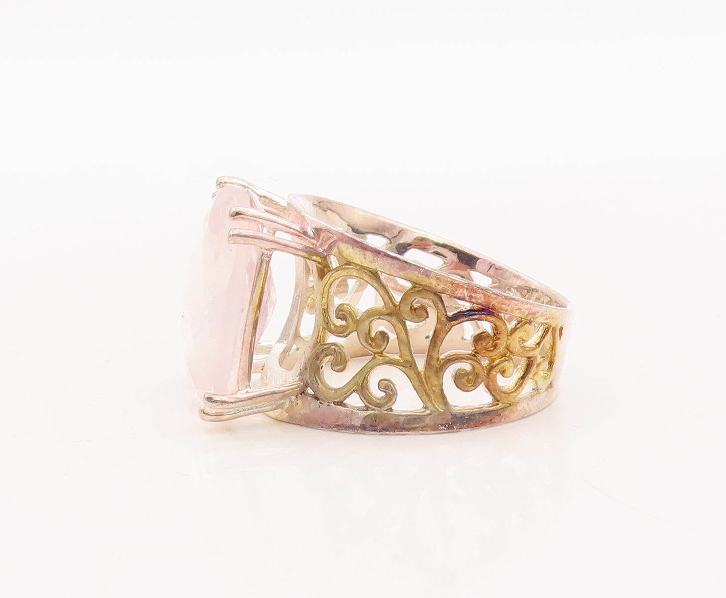 925 Sterling Silver Vintage Ring Gold Plated Swirly Cut Square Gem  Sz 7 RG29317