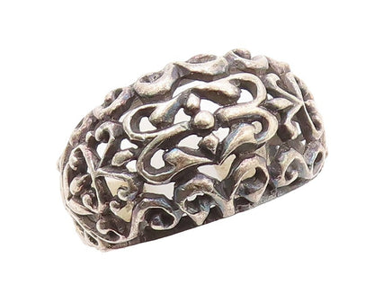 925 Sterling Silver Vintage Ring Dark Tone Swirly Floral Cutout  Sz 7.5  RG31101