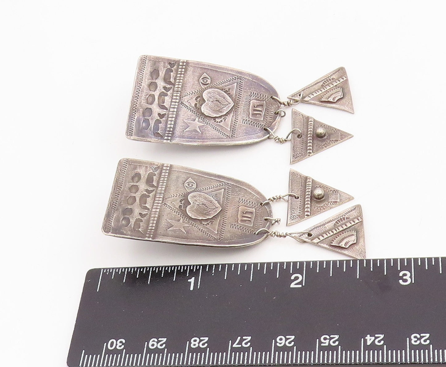 925 Sterling Silver Vintage Earrings Engraved Geometric Tribal Dangle  EG14125
