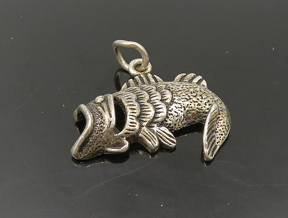 925 Sterling Silver  Vintage Dark Tone Fish Open Mouth Pendant  PT19954