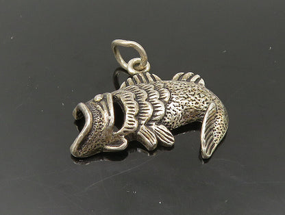 925 Sterling Silver  Vintage Dark Tone Fish Open Mouth Pendant  PT19954
