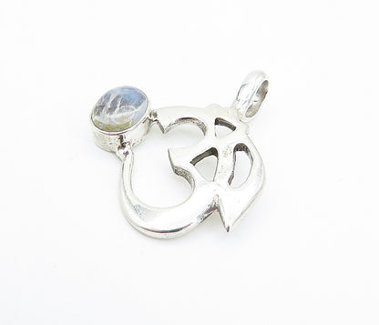 925 Sterling Silver  Cabochon Moonstone Om Spiritual Symbol Pendant  PT5944