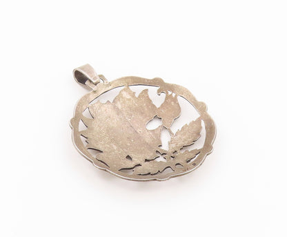 925 Sterling Silver Vintage Pendant Etched Openwork Floral Rose Medal  PT26464