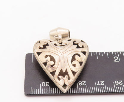 925 Sterling Silver Vintage Pendant Solid Large Swirly Carved Heart  PT23183