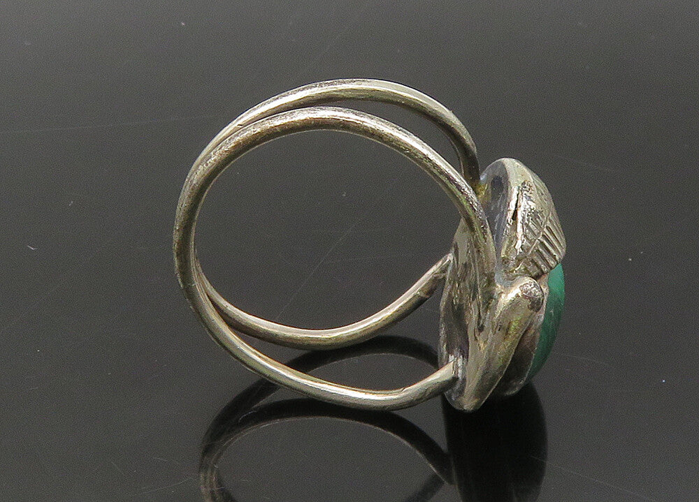 NAVAJO 925 Silver  Vintage Malachite Split Shank Cocktail Ring Sz 6.5  RG22087