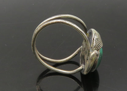 NAVAJO 925 Silver  Vintage Malachite Split Shank Cocktail Ring Sz 6.5  RG22087