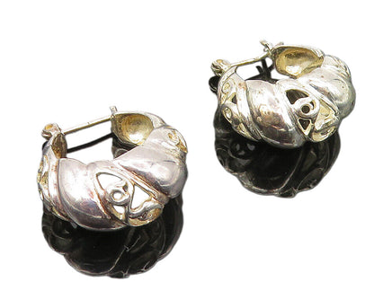 925 Sterling Silver  Vintage Shiny Petite Swirl Vine Hoop Earrings  EG5571