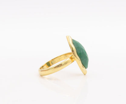 925 Sterling Silver Vintage Ring Gold Plated Marquise Green Gem  Sz 7  RG29417