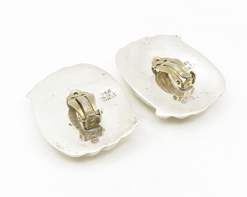 MEXICO 925 Sterling Silver  Vintage Shiny Modernist Non Pierce Earrings EG5851