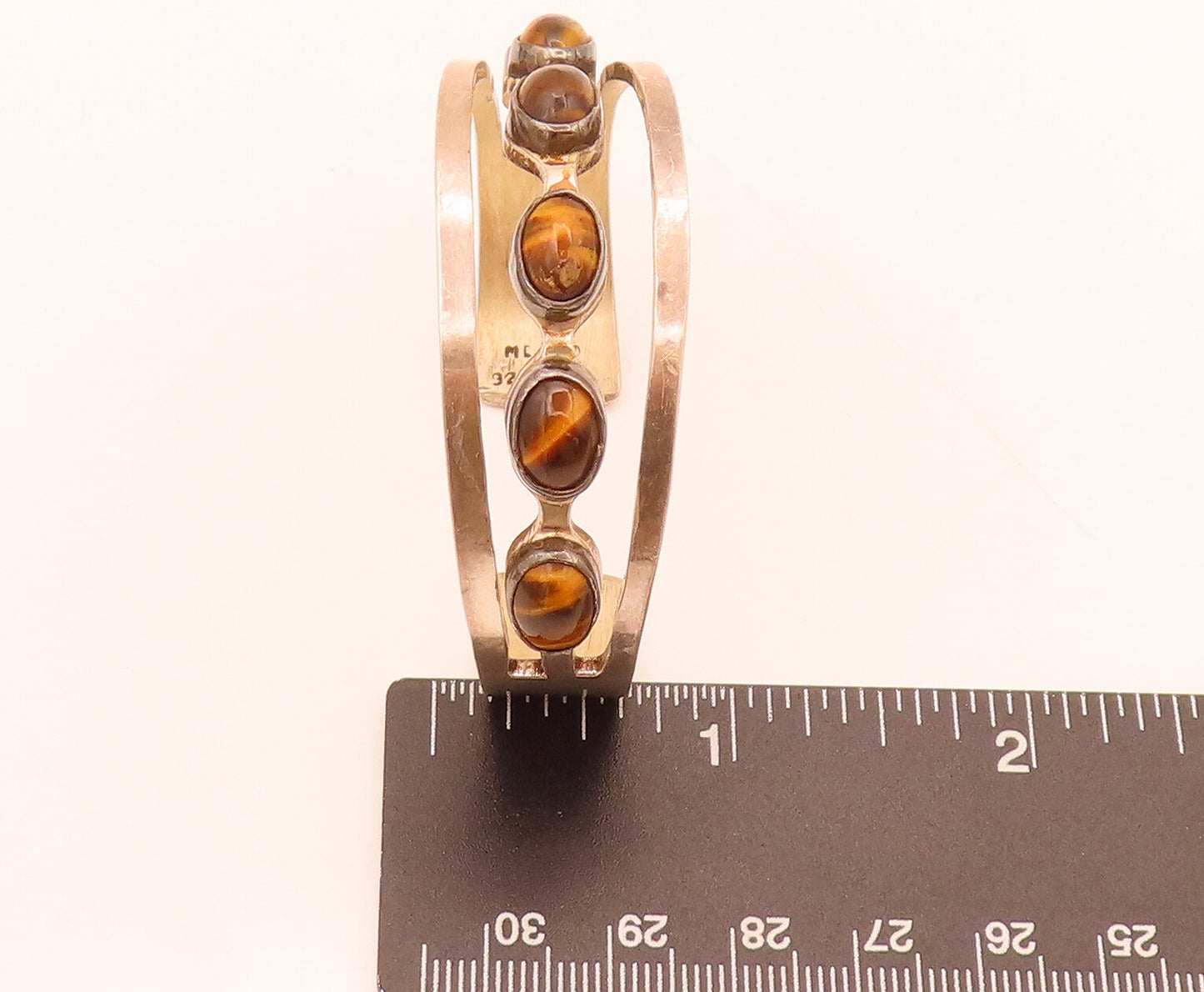 MEXICO 925 Silver  Vintage Tiger's Eye Beaded Spilt Cuff Bracelet  BT10035