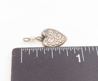 925 Sterling Silver  Vintage Petite Pearl Swirl Love Heart Pendant  PT16470