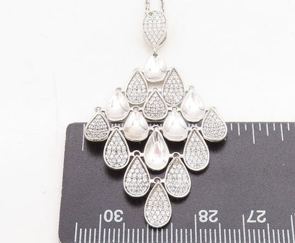 925 Sterling Silver  Sparkling Cubic Zirconia Tear Drop Chain Necklace  NE1366