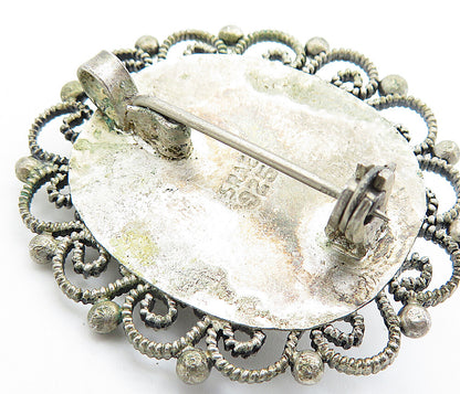 ISRAEL 925 Sterling Silver  Vintage Milky White Stone Swirl Brooch Pin  BP2651