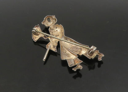 LANG 925 Sterling Silver  Vintage Shiny Woman With Hand Fan Brooch Pin  BP9143