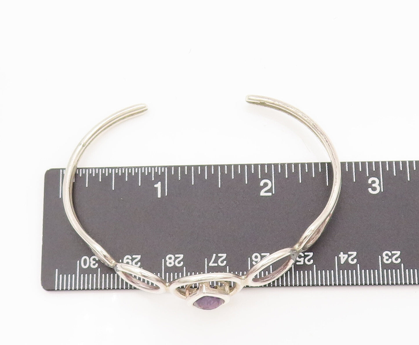 925 Sterling Silver Vintage Modernist Amethyst Halo Rings Cuff Bracelet BT9983