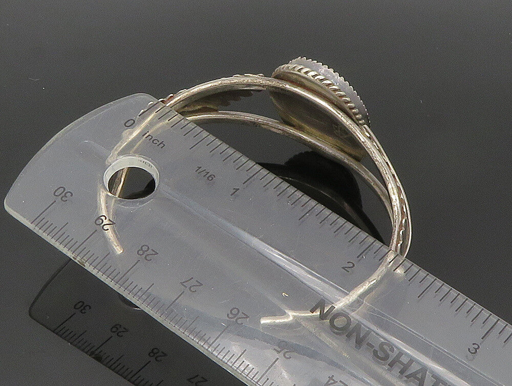 NAVAJO 925 Silver  Vintage Twisted Rope Split Shank Leaf Cuff Bracelet  BT9374