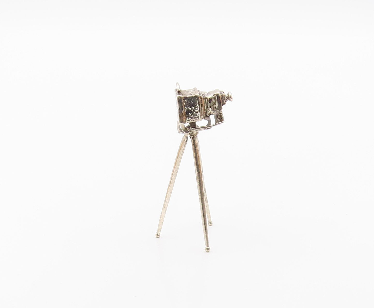 925 Sterling Silver  Vintage Shiny Old Fashioned Camera On Stand  TR2745