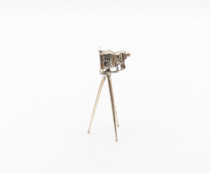925 Sterling Silver  Vintage Shiny Old Fashioned Camera On Stand  TR2745