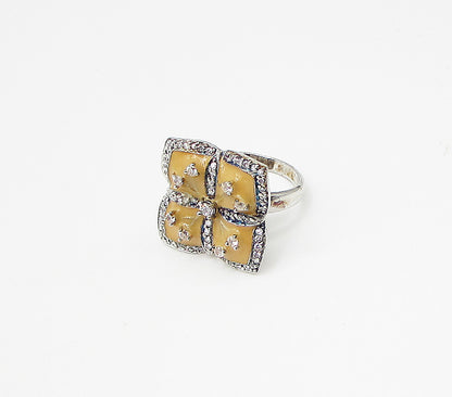 925 Sterling Silver  White Cubic Zirconia Floral Cocktail Ring Sz 6.5  RG3407