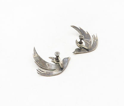 APL MEXICO 925 Silver  Vintage Oxidized Bird Motif Non Pierce Earrings  EG4681