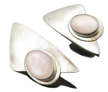 L YAZZIE NAVAJO 925 Silver  Vintage Mother Of Pearl Non Pierce Earrings EG5375