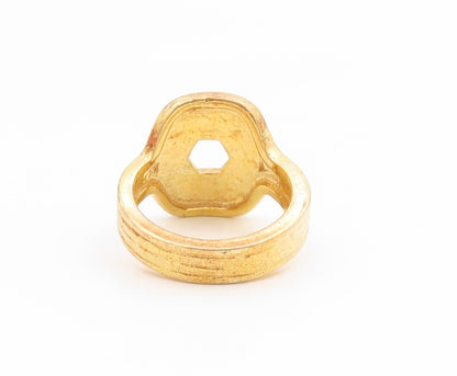 925 Sterling Silver Vintage Ring Gold Plated Geometric Hexagon Band Sz 7 RG35209