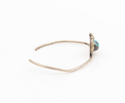 925 Sterling Silver Vintage Bracelet NAVAJO Turquoise Carved Leaf Cuff  BT11525