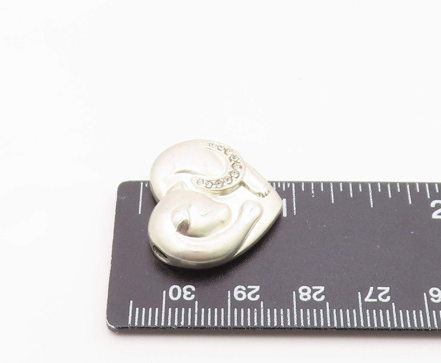 925 Sterling Silver Vintage Pendant LENOX Topaz Sleeping Cat Love Heart  PT26316