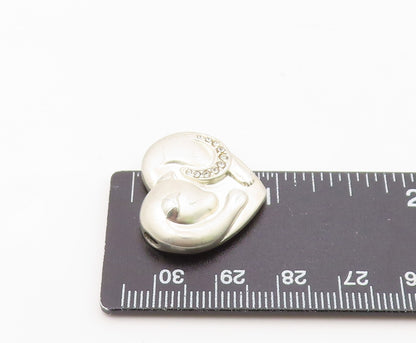 925 Sterling Silver Vintage Pendant LENOX Topaz Sleeping Cat Love Heart  PT26316