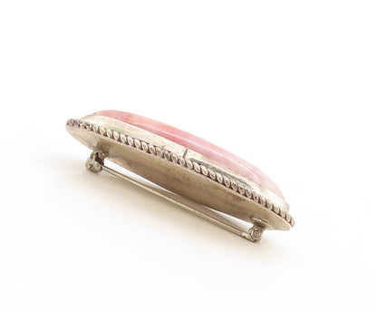 925 Sterling Silver Vintage Brooch Pin Cabochon Oval Pink Gemstone  BP11371