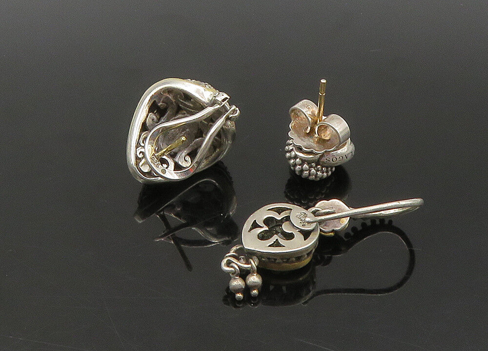 LAGOS HARDY BIXBY 925 Silver & 14K GOLD  Vintage 3 Pcs Single Earrings EG11243
