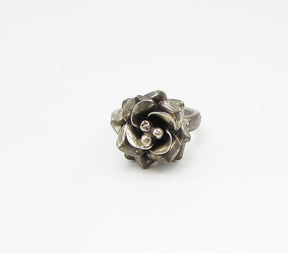 MEXICO 925 Silver  Vintage Sculpted Spring Flower Band Ring Sz 6  RG3079