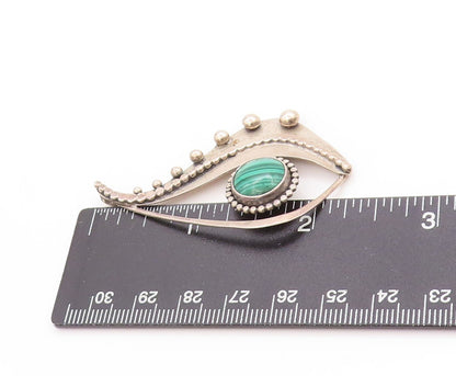 925 Sterling Silver Vintage Pendant PAUL MILLER Malachite Wavy Beaded  PT25054