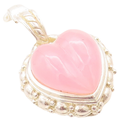 925 Sterling Silver Vintage Pendant JUDITH RIPKA Cabochon Pink Heart  PT23794