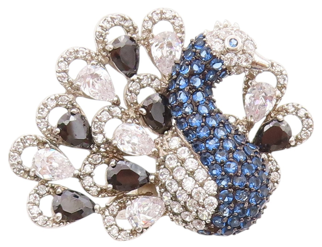 925 Sterling Silver Vintage Ring White Blue CZ & Spinel Peacock  Sz 9  RG32646